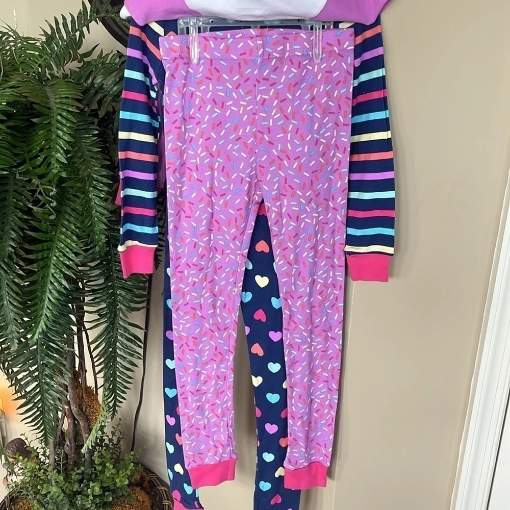 Brand New 2 Pack Pajama Set Donut Stripes Hearts Long Sleeve Top Pants Sleepwear